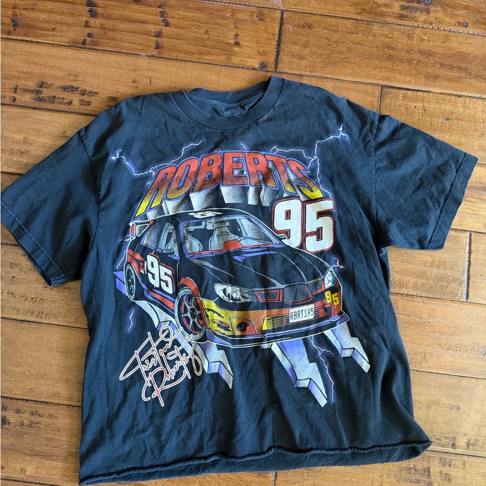 Brandy Melville Black 'Roberts 95' Graphic Racing Tee